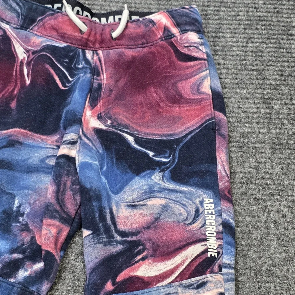 Abercrombie Marble Swirl Fleece Joggers Boy's Size 7/8 Blue Purple Elastic Waist